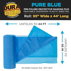 Dura-Gold 95" x 44' Pure Blue Pre-Folded Masking Film - Painters Plastic Roll (0.4 Mil) Pull Down Drop Sheet, Pre-Folded Plastic Sheeting for Painting Protection on Auto, Walls, Furniture
