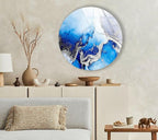 My Photostation.com 20''(50cm) Diameter Blue Marble Round with Silver Details Glass Wall Art Tempered Glass Printing Wall Decor Large Wall Art Wall Hangings