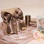 LaRibbons Brown Satin Ribbon 3 Inch 10 Yards Double Faced Luxury Mocha Silk Ribbon for Gift Wrapping Flower Bouquets Bow Christmas Wedding Party Decoration