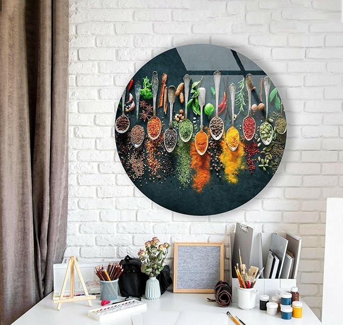 My Photostation.com 10''(25cm) Diameter Colorful Herbs Round Glass Wall Art Tempered Glass Printing Wall Decor Large Wall Art Wall Hangings