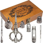 Vintage Embroidery Scissors Kit, Victorian Needlework Gift Set with Antique Shear, Thread Cutter, Thimbles, Needles, Awl, Bodkin, Winding Board for Sewing, Knitting, Cross Stitch, Quilting