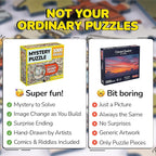 Odd Pieces Jigsaw Puzzles 1000 Pieces - Magic Mystery Story Secret Ending Puzzle - Perfect Game Night for Adults & Kids - Cat Dog Cartoon Theme (Snack Attack)