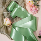 LaRibbons Sage Green Satin Ribbon 4 Inch 10 Yards Double Faced Luxury Light Green Silk Ribbon for Gift Wrapping Flower Bouquets Bow Christmas Wedding Party Decoration
