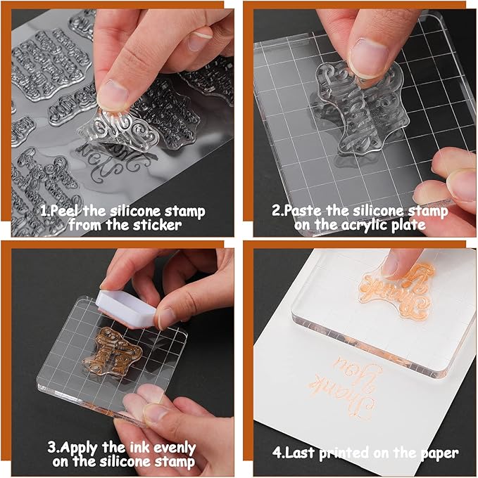 4 Sheets Sentiments Rubber Clear Stamps Set for Card Making and DIY Scrapbooking Journaling 2 Acrylic Stamp Blocks with Grid Lines for Birthday Wedding Wife Husband Anniversary Special Occasion Cards