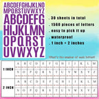 Bemeol Letter Stickers 1560 Pieces 30 Sheets Stick on Vinyl Letters Capital Alphabet Sticker Letter for Craft Bulletin Boards Classroom Home Business Decor(Purple,1 Inch,2 Inch)