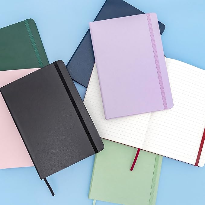 PAPERAGE Lined Journal Notebook, 5 Pack, (Black), 160 Pages, Medium 5.6 in x 8 in - 100 GSM Thick Paper – Hardcover Journaling Notebook for Work, School & Note Taking