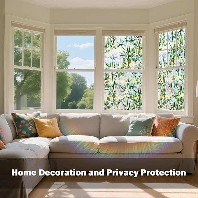 Donox Window Privacy Film, 3D Decorative Window Vinyl Decorative Stained Glass Window Film, Anti-UV Sun Blocker Heat Control for Home, 29.5 Inch x 6.5 Feet (with Installation Tool)