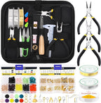 Mardatt 1250Pcs Jewelry Making Supplies Kit Includes 10 Colors 8mm Crystal Beads, Jewelry Pliers, Wires, Jump Ring Opener, Tweezers, Awl, Thimble Ring Jewellry Accessories for Jewellry Repair