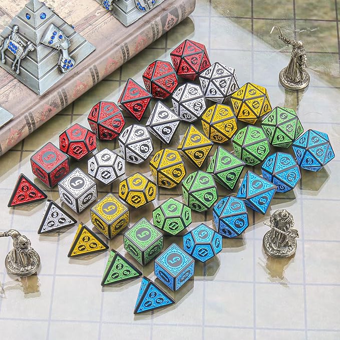 Coyeekn DND Dice Polyhedral Dice, 5 Sets of Dragons and Dungeons,RPG MTG Table Game Vintage Dice Carving Dice (35Pieces)