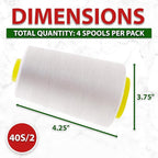 Mandala Crafts 4 Pack of Serger Threads Cones Spools - 40S/2 24000 Yards Polyester Off White Threads for Sergers Machine and Overlock Quilting Sewing Machine
