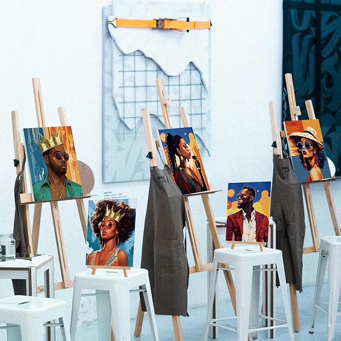 Cholemy 36 Pcs Paint and Sip Kit for Adults 8''x10'' Pre Drawn Canvas for Painting DIY Afro Acrylic Painting Kit Wood Easel Brushes Date Night Bulk for Christmas Party Gifts(Black Women)