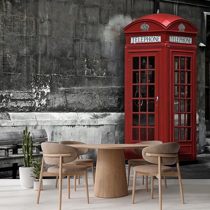 wall26 British Phone Booth in London, United Kingdom Removable Wall Mural | Self- 132x168 inchesAdhesive Large Wallpaper - 132x168 inches