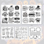 Whaline 5 Sheets Halloween Clear Stamps Gnome Pumpkin Spider Silicone Transparent Stamps Trick or Treat Border Stamp Cards for DIY Card Making Scrapbooking Embossing Album Decor