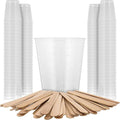 Pouring Masters 5 Oz (150 ml) Liquid Measuring Cups - Plastic Graduated Cup (100 Pack) with 25 Sticks - Reusable Mixing Cups for Paint, Craft, Kitchen, Lab, Medical Supplies, Epoxy Resin, Art