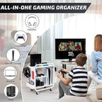 PLKOW Video Game Organizer, Rolling Video Game Storage Rack for Xbox/Switch/PS4/PS5 Accessories, Game Consoles Stand Controllers Holder, Perfect Holiday Present (White)