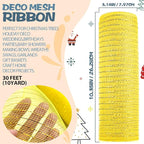 Anivia Deco Mesh Ribbon, 10inch x 30 Feet Each Roll Metallic Foil Mesh Ribbon for Wreaths Swags, Holloween, and Christmas Tree Decoration (Yellow/Yellow Foil)