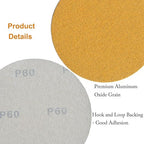 6-Inch No-Hole Hook and Loop Sanding Discs 60-Grit, Random Orbital Sandpaper for Automotive and Woodworking, 100-Pack