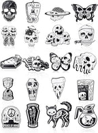 BBTO 20 Pieces Enamel Pins Skull Spooky Skeleton Enamel Pins Set Black Decorative Cartoon Goth Skull Horror Dark Brooch Cute Lapel Buttons for Jacket Backpack Hat Halloween