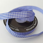 Blue and White Woven Edge Plaid Ribbon 100% Polyester Gingham Ribbon 25 Yards Each Roll (5/8", Blue)