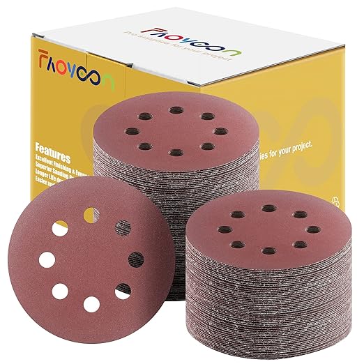 320 Grit Sandpaper, Sanding Disc 5 Inch 8 Hole Hook and Loop, 100 Pcs