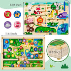 Magnetic Maze 2 in 1 Double Side Color and Number Maze Alphabet Puzzle Board for 3-5 Boys and Girls Kids Montessori Educational Toys (Zoo, One Size)