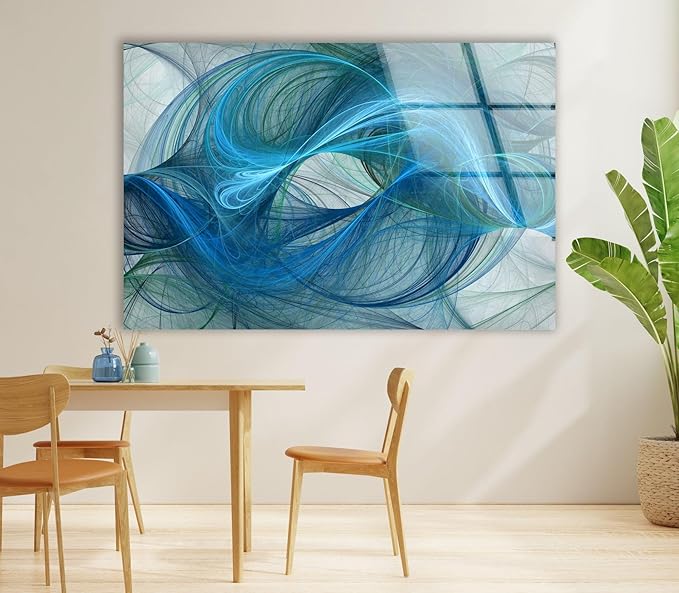 My Photostation.com 28Wx18H'' Blue Energy Abstract Wall Art – Fluid Motion Glass PrintTempered Glass Printing Wall Decor Large Wall Art Wall Hangings
