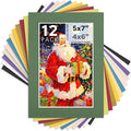 Mat Board Center, 5X7 Mix Color Mats for 4X6 Pictures - Acid Free, 4-Ply Thickness, White Core, Bevel Cut - for Artworks, Photos, Framing - Pack of 12
