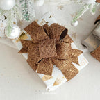HUIHUANG Copper Wired Ribbon 4 inch Glitter Christmas Wired Ribbon Diamond Mesh Wire Ribbon for X-mas Tree Decorations, Wreaths, Garland, Large Bows Making, Thanksgiving Fall Decor -10 Yards