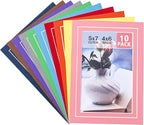 HOTUO 10 Pack 5x7 Colorful Picture Mats, 4 Ply Thickness Frame Mattes for 4x6 Photo, Photo Mat with Core Bevel Cut(Colorful with V-Groove)