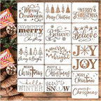 16pcs Merry Christmas Stencils for Card Making Reusable Drawing Believe Christmas Stencils for Painting on Wood Signs, Crafts, Wall Decorations