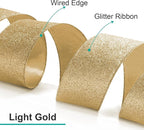 CT CRAFT LLC Glitter Wired Ribbon 2.5" x 10 Yards Light Gold for Christmas Home Decor Bow Gift Wrapping DIY Crafts Wreath