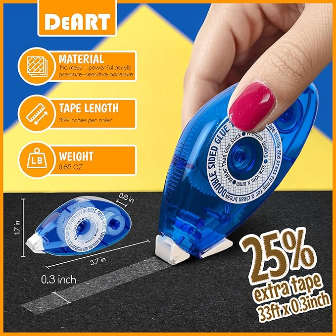 Double Sided Tape Scrapbook Tape Roller, Adhesive Glue Runner, Scrapbooking Journaling Supplies, Must Have Tapes for Paper Art & Craft Card Making Gift Wrapping School Office (4)