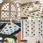 DKTIE Stained Glass Window Film Geometric Patterns, Fine Frosted Window Clings for Glass Windows, Waterproof for Bathroom Window Privacy Film Day and Night (S533, 17.7in X 78.7in)