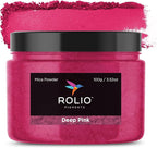 Rolio - Mica Powder - 1 Jar of Pigment for Paint, Dye, Soap Making, Nail Polish, Epoxy Resin, Candle Making, Bath Bombs, Slime - 100G / 3.5oz(Deep Pink)