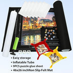 Portable Puzzle Mat Roll Up - with 9 Glue Sheets, Sorting Trays, Hand Pump, Inflatable Tube, and Storage Bag - Perfect for Kids and Adults (Black, 1500pcs)
