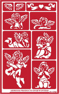 Over'N'Over Reusable Glass Etching Stencils – Durable Self-Stick Designs for Glass, Mirrors, and Ceramics with Armour Etch Cream – 5” x 8” Stencil Sheet - Cherubs