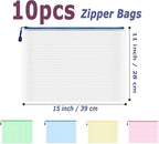 AUSTARK 10 Pcs Zipper File Bags, Waterproof Plastic Mesh Pouch for Office School, Board Game Storage Bags (B4 Size 15''x11'', Multicolored)