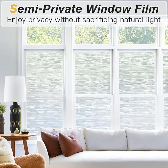 Haton Window Privacy Film, Frosted Glass Privacy Window Clings, Sun Blocking Frosting Opaque Coverings, Static Cling Removable Decorative Stickers for Home Door, Non-Adhesive 35.4" x 118.1"