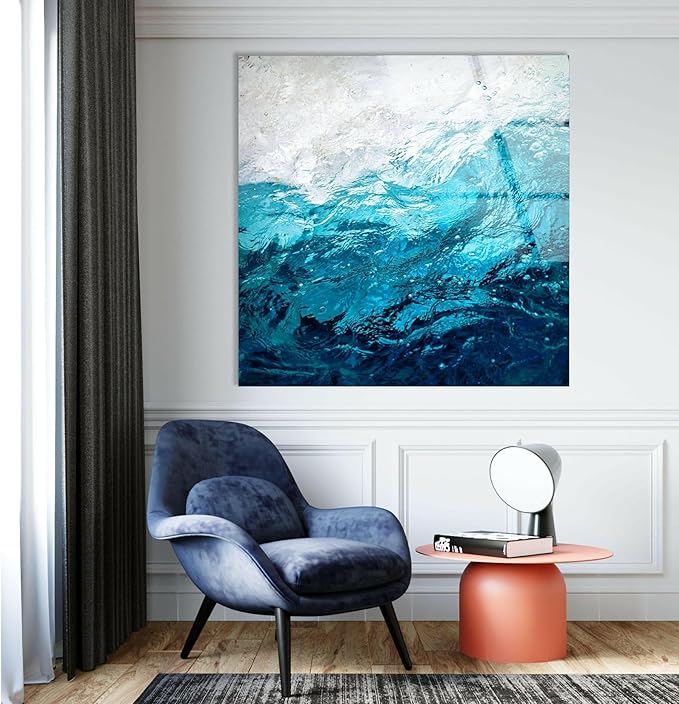 My Photostation.com Round 31,5'' Blue Waves Abstract Glass Wall ArtTempered Glass Printing Wall Decor Large Wall Art Wall Hangings