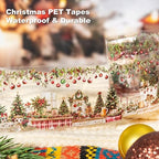 Christmas PET Tape Set - Seamless Loop Design with Snowy Villages, Festive Cats and Holiday Scenes, Includes Decorative Clip, Self-Adhesive Rolls for Scrapbook, Journal and DIY Decor