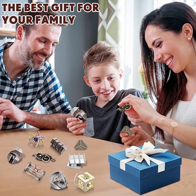 Wettarn 9 Pcs Metal Brain Teaser Puzzles Teaser 3D Steel Puzzle for Adults Unlock Interlocking Games IQ Education Smart Logic Test Toys for Adults Mind Challenge(Magic Style)