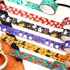 Halloween Washi Tape Set 16 Rolls, Fall & Spooky Decorative Tape, Autumn Washi Tape for Journaling, Crafts, Pumpkin Decor (0.6" x10 ft) - Autumn Leaves, Bats, Pumpkins, Vintage Horror
