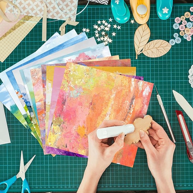48 Sheets 24 Designs Scrapbook Paper Pad, 6"×6" Single-Sided Decopodge Craft Cardstock Paper,Scrapbooking DIY Decorative Background Cardmaking Supplies.Oil Painting&Landscape