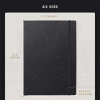 Beechmore Books A3 Sketchbook – 11.7x16.5 Premium Vegan Leather Bound Extra Large Sketch Book Hardcover, 160gsm 160 Perforated Ivory Pages, Blank Sketch Pad, Gift Boxed, Back Pocket, Ribbon Bookmark