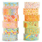 12 Rolls Charming Washi Tape Set Gold Silver Foil Detailing Arts Adhesive Tapes Basic Patterns Decorative Masking Tape Sets for Craft, Kids, Scrapbook, DIY, Gift Wrapping (Whimsical Pastels)