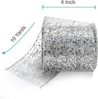 CT CRAFT LLC Sparkling Glitter Mesh Wired Ribbon 4" x 10 Yards Silver for Christmas Home Decor Bow Gift Wrapping DIY Crafts Wreath