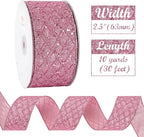 HUIHUANG Pink Glitter Wired Ribbon for Christmas Tree 2.5 inch Light Pink Diamond Mesh Wire Ribbon for Tree Decoration, Wreaths, Garland, Gift Wrapping, Bows Making, Home Decor -10 Yards