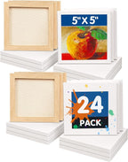 FIXSMITH Mini Stretched Canvas for Painting - 24 Pack 5 x 5 Inch, 2/5” Profile Small Square Canvases, 100% Cotton Little Blank Canvas, Home Decor Project,Art Supplies for Acrylic Oil Painting