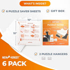 Newverest 6-Pack Puzzle Glue Sheets 10×10″ – Preserve & Display 1 × 1000-Piece Jigsaw Puzzles – Peel & Stick Puzzle Saver with 2 Adhesive Hangers – No Glue, No Mess, Ships Flat, Gift-Ready Box