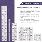 The Quilted Bear Quilting Rulers - Transparent Acrylic Non Slip Quilting, Patchwork & Sewing Ruler with Clear Black Lines & 30, 45 & 60 Degree Angles for Perfect Accuracy & Precision (2.5" x 2.5")